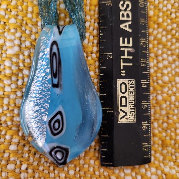 Blue glass beaded pendant necklace and earrings multi strand chain - Picture 10 of 11